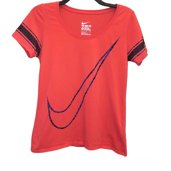 Nike Tops - Nike Tee Athletic Cut Swoosh Logo Striped Short‎ Sleeves Orange Purple Medium